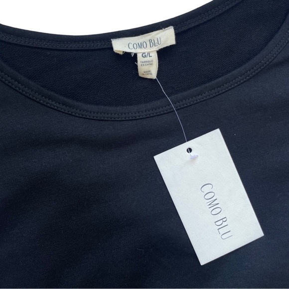 NWT Como Blu Black & White T-Shirt Dress with Flutter Tie Sleeves - Size Large - Picture 9 of 10